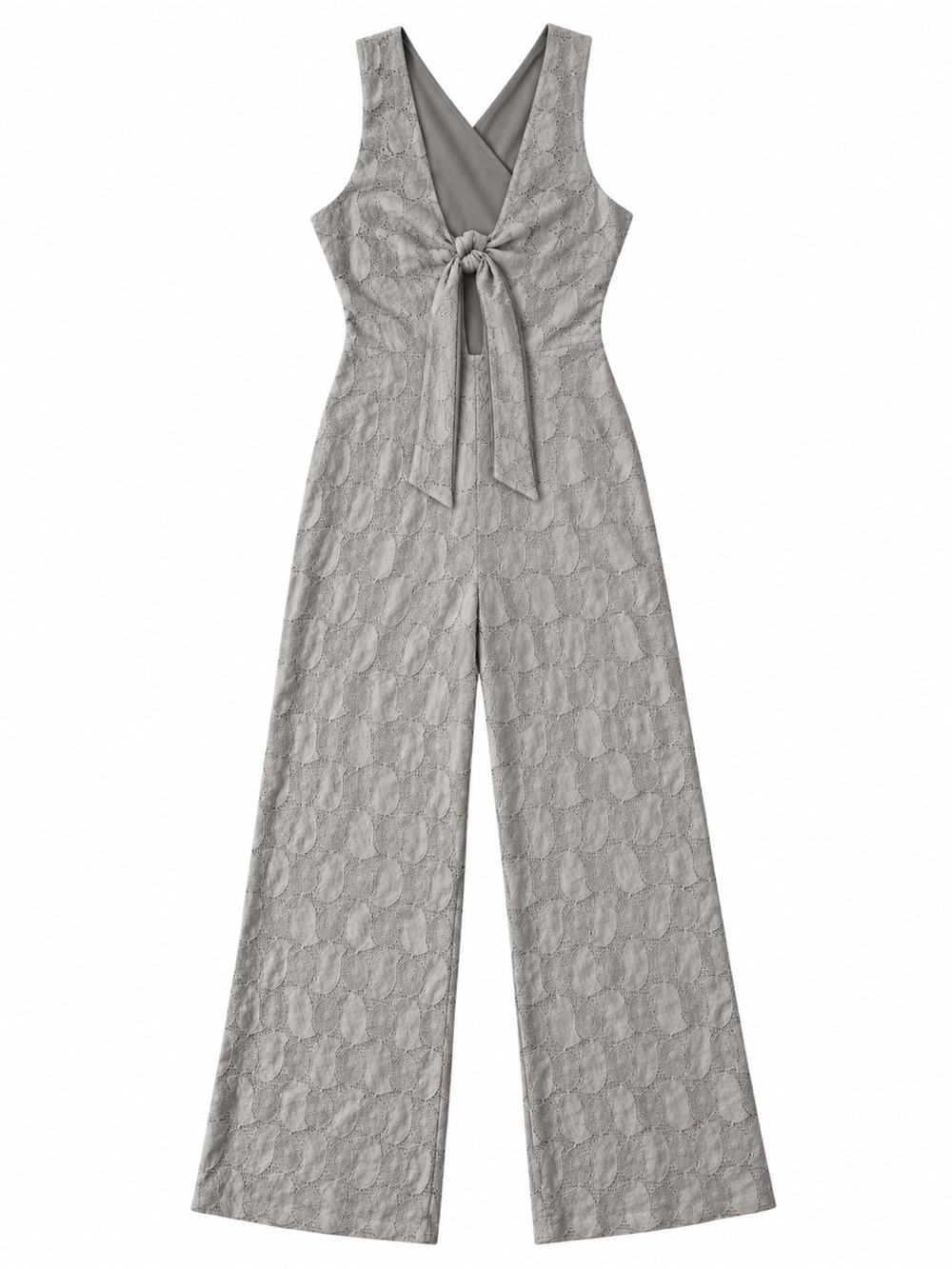 Free People Hot 4 U Crochet Lace Jumpsuit Dove Gray Wide Leg Size 6